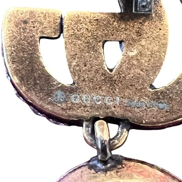 GUCCI 
Crystal Double G Earrings Black Aged Gold - Picture 5 of 7